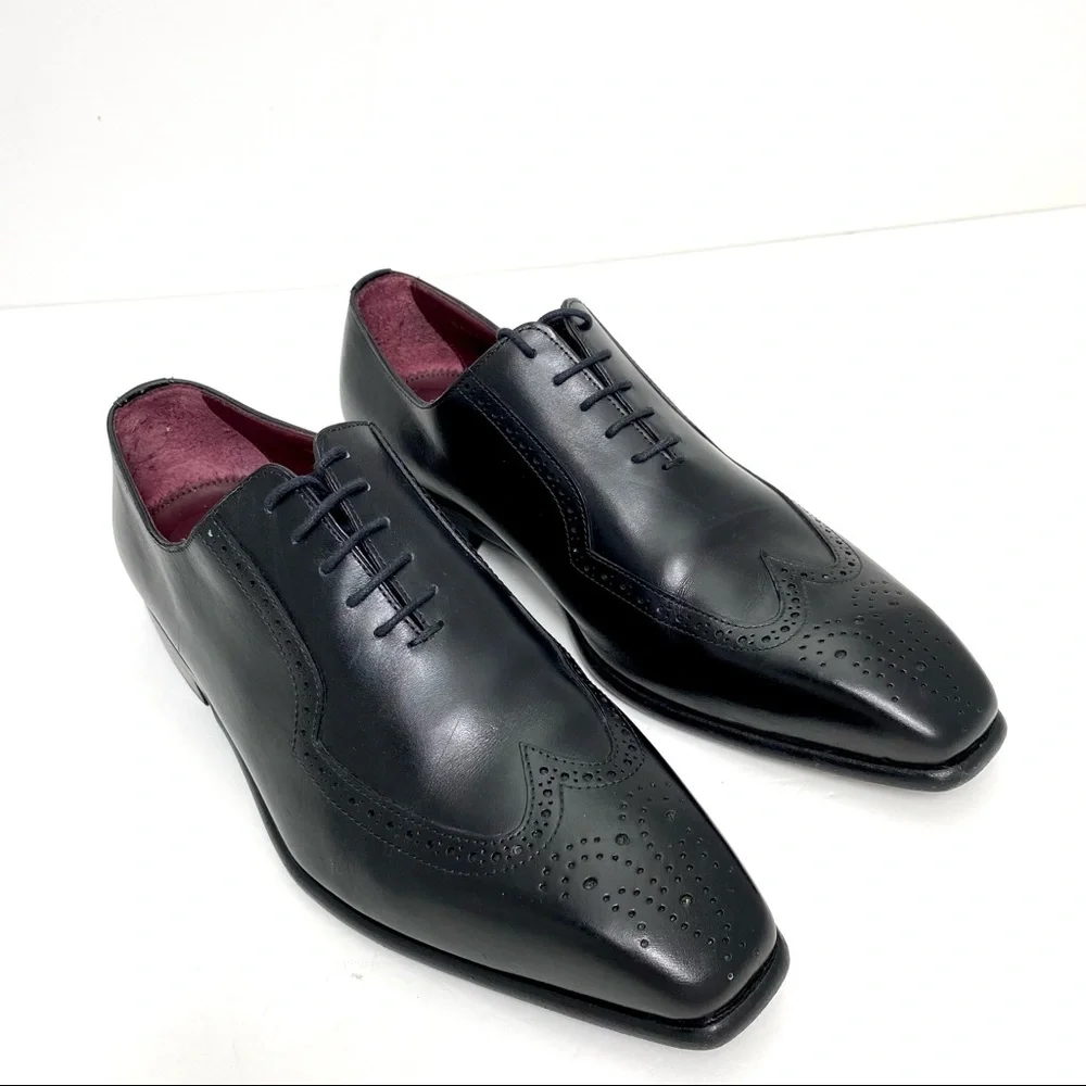 PAUL Stuart Wingtip Oxford leather Dress Shoes Black